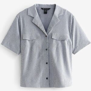 Athleta NEW‎ Echo Short Sleeve Back Ruffle Accent Gray Utility Button Down Sz XL